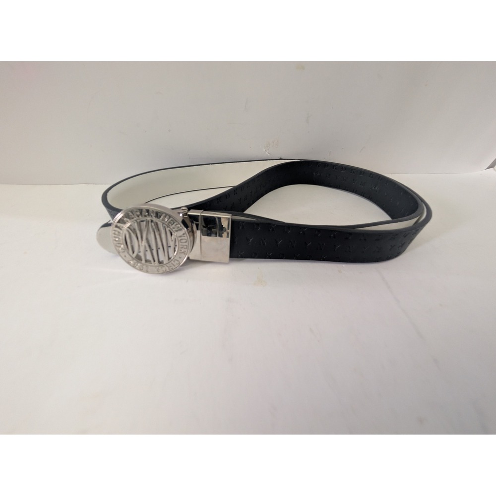 DKNY Donna Karan New York Reversible Belt Black Silver Logo Buckle 42in Y2K